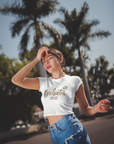 Bachata Lover Text Cherry Red & White Crop Top