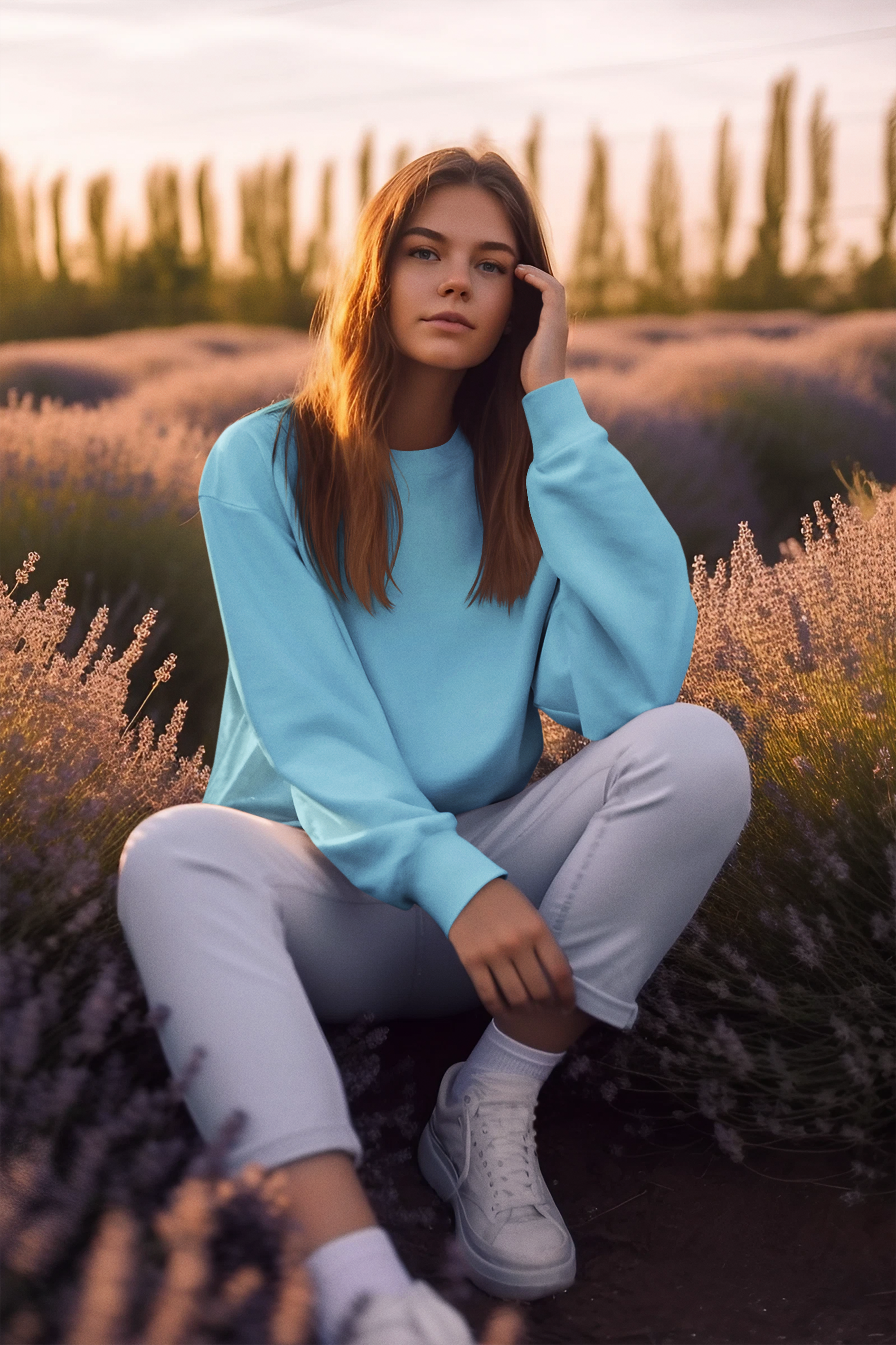 Ice Blue Sweatshirt (Unisex) Pure Cotton 380 GSM Winter Wear