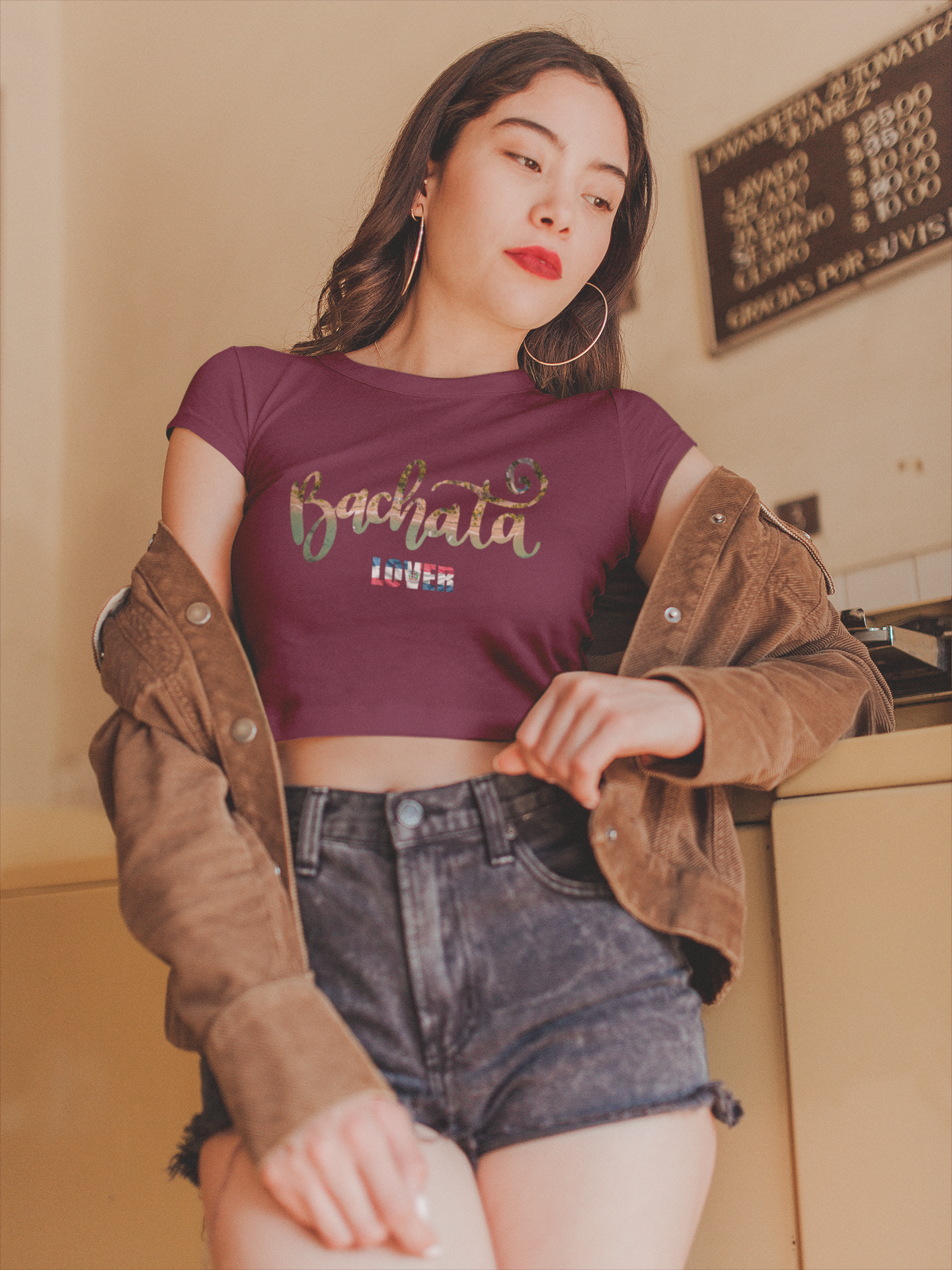 Bachata Lover Text Cherry Red &amp; White Crop Top