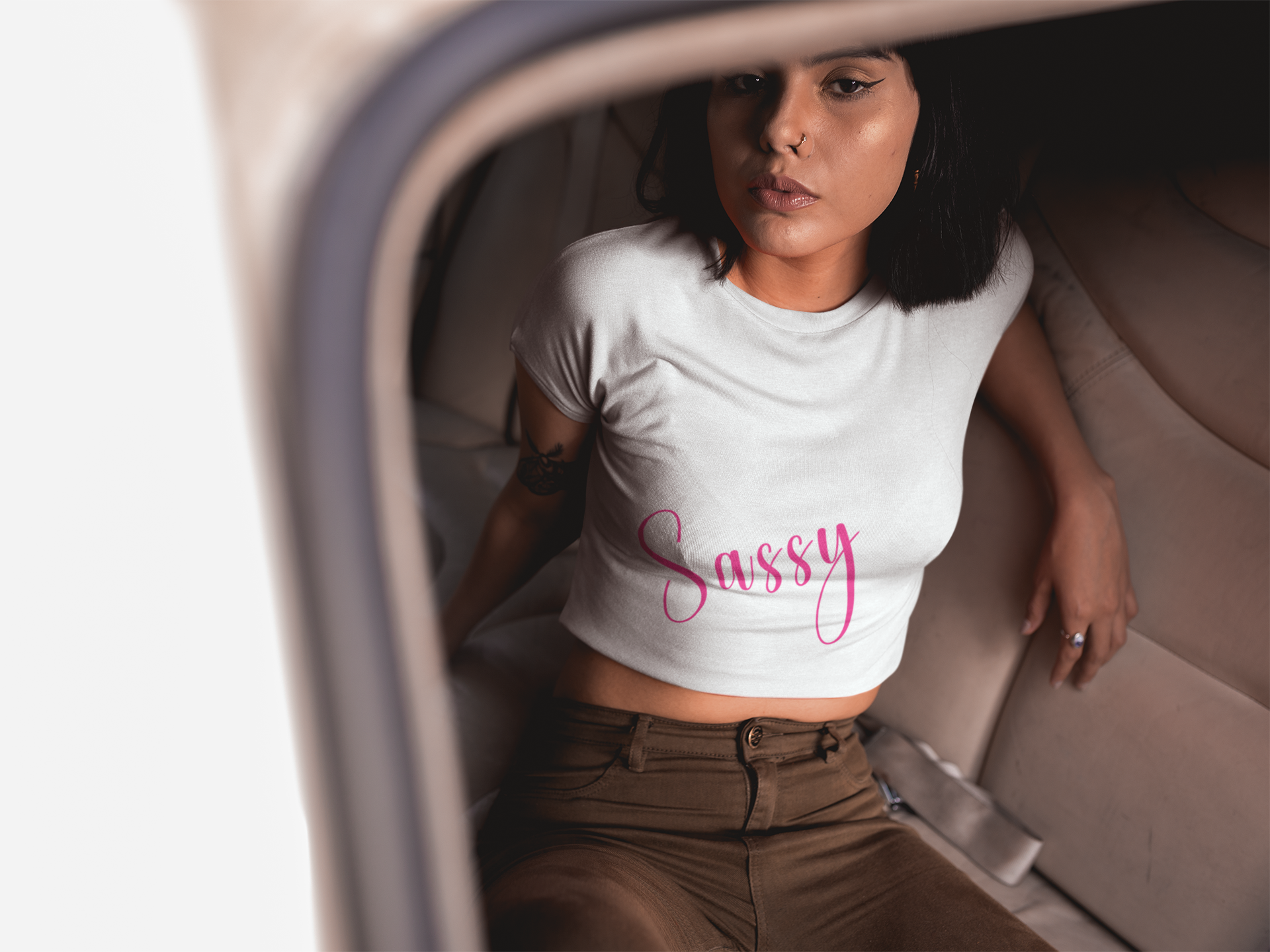 Sassy pink text white Crop Top