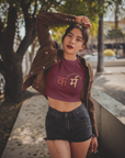 Karm Hinglish Text Cherry Red Crop Top