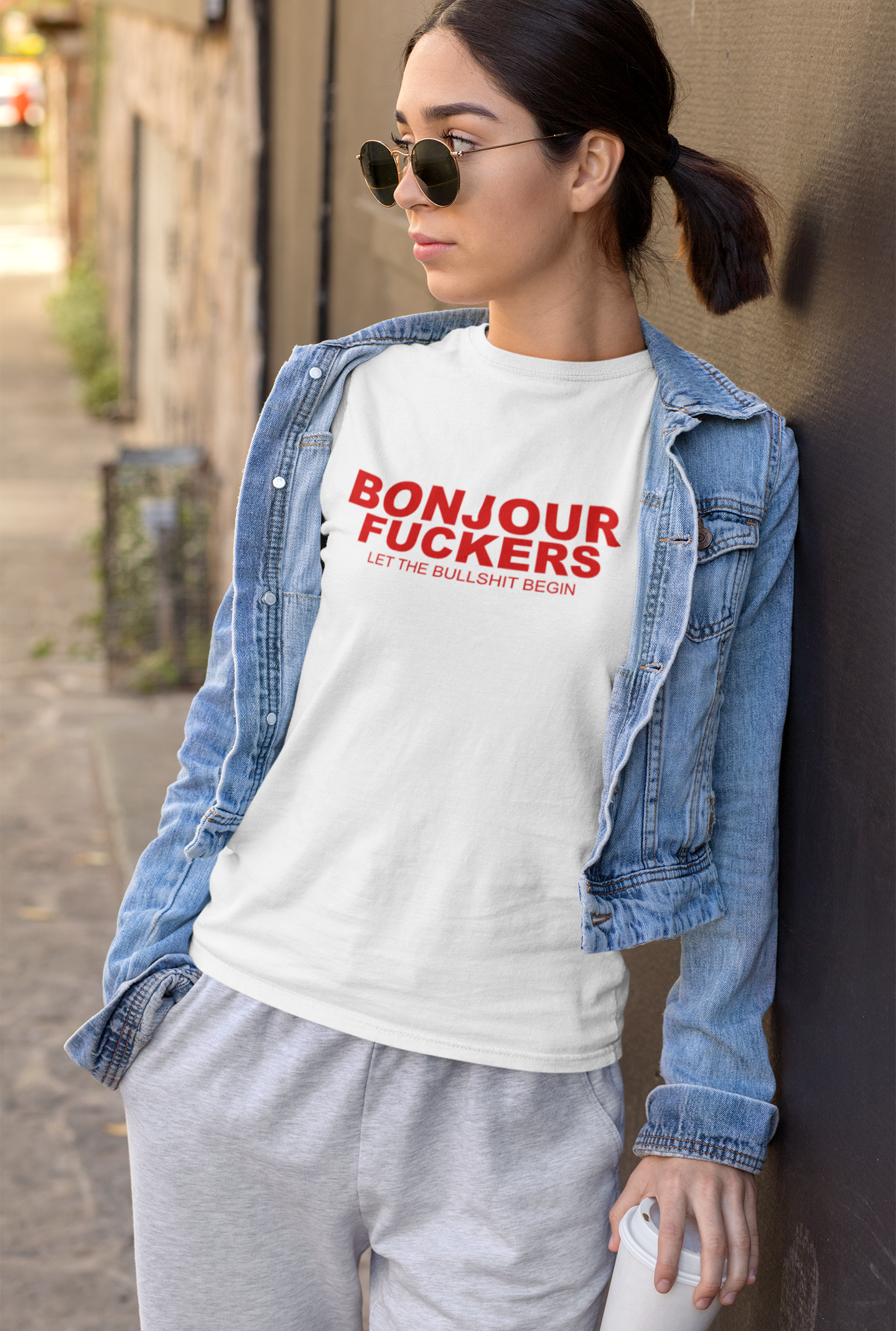 Bonjour Fuckers Text T-Shirt
