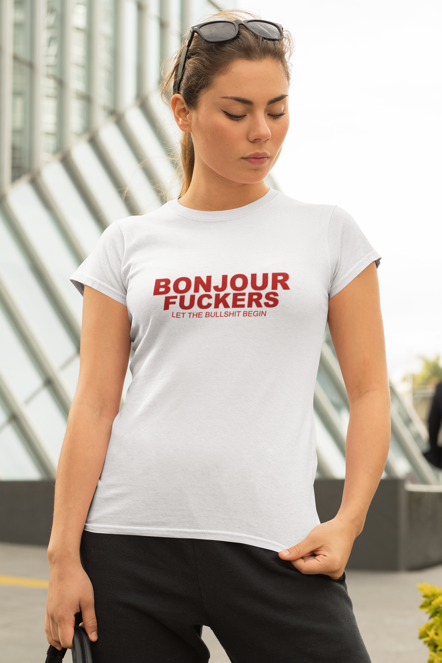 Bonjour Fuckers Text T-Shirt