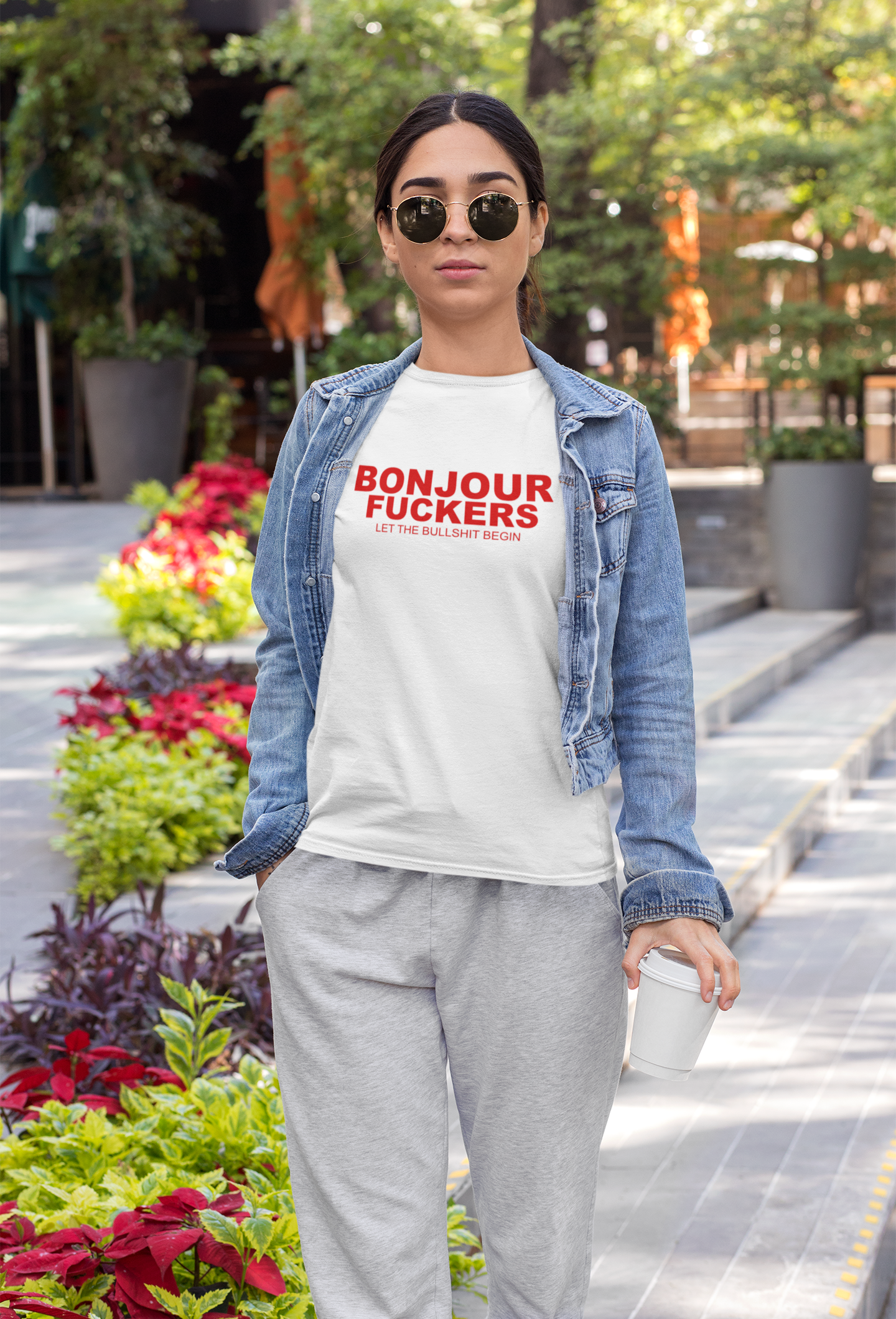 Bonjour Fuckers Text T-Shirt